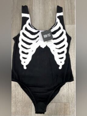 Iron Fist Bone in Bodysuit Goth Horror Rave Emo Halloween Skeleton Bones